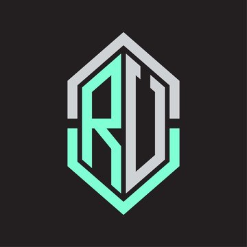 recommend clip art: RU Logo monogram with hexagon shape and outline slice style