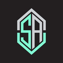 SA Logo monogram with hexagon shape and outline slice style