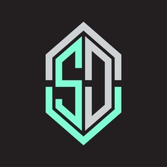 SD Logo monogram with hexagon shape and outline slice style
