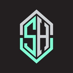 SH Logo monogram with hexagon shape and outline slice style