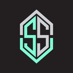 SS Logo monogram with hexagon shape and outline slice style