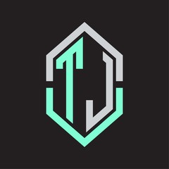 TJ Logo monogram with hexagon shape and outline slice style