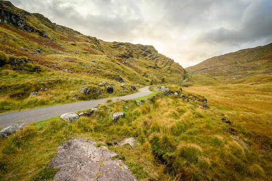 Ireland lanscape road through valey