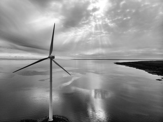 wind turbines at sunset