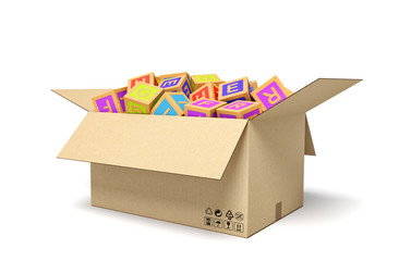 3d rendering of ABC blocks in carton box.