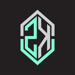 ZK Logo monogram with hexagon shape and outline slice style