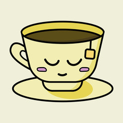 Cute cartoon cup of black tea. Vector illustration