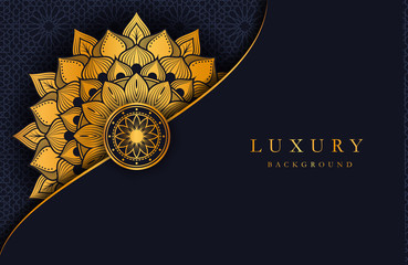 Luxury background with gold islamic arabesque mandala ornament on dark surface