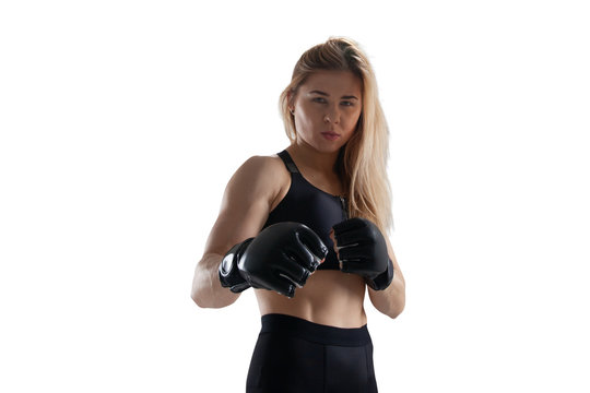 MMA female fighters isolated on white background.