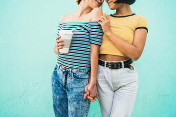 Loving lesbian couple spending good time together,