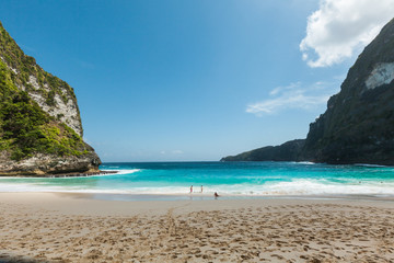 BALI, INDONESIA - MAY 12, 2018: Remote beach in the blue lagoon.