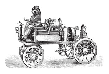 Fototapeta na wymiar old fire brigade car - fire truck / vintage illustration from Brockhaus Konversations-Lexikon 1908