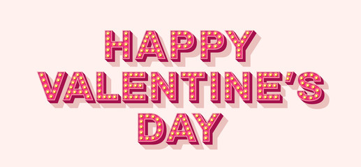 Happy Valentines Day card or banner with typography design isolated on white background. Vector illustration with retro light bulbs font.
