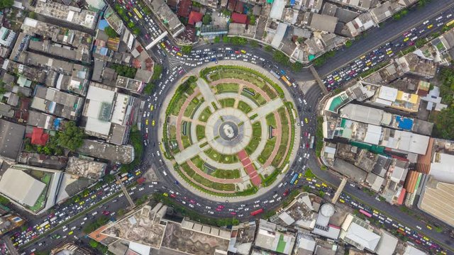 Time lapse,Hyper lapse , Of traffic on city streets in Thailand. Aerial view and top view Expressway with car lots.