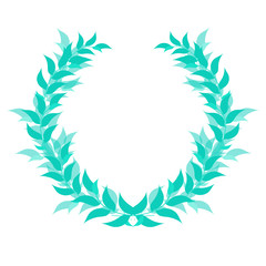 Laurel vein, honorary award, sports champion competition winner prize, victory symbol, emblem, badge, icon, trophy. A separate object of green color from branches and leaves on a white background