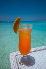 exotic summer drinks with ice in tropical paradise, picture of refreshing drinks