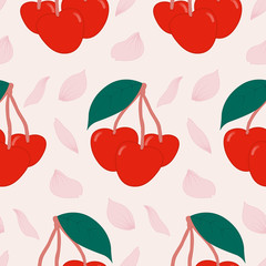 cherries and petals in a seamless pattern design