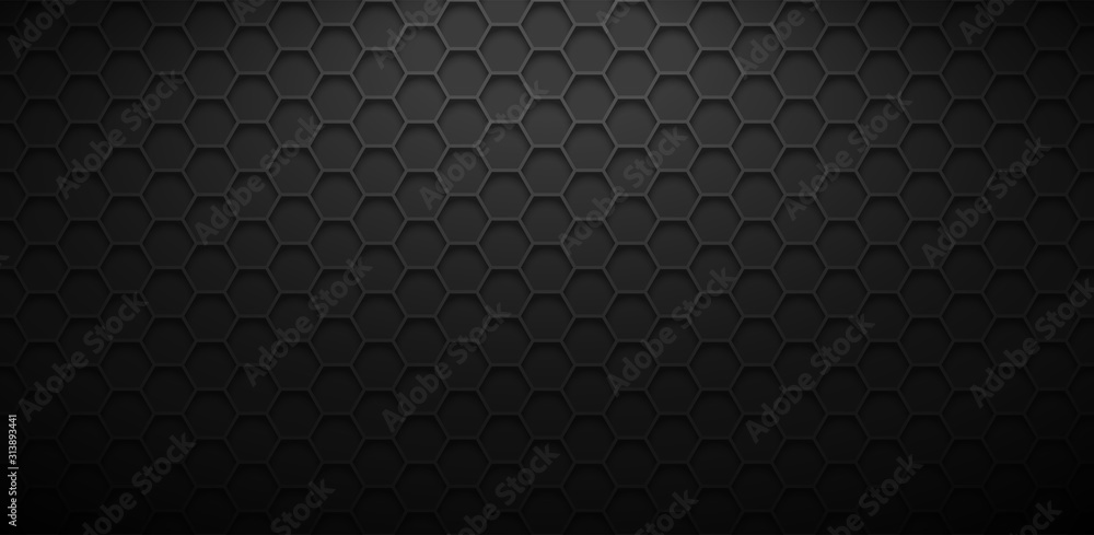 Aufkleber Dark horizontal background with hexagons. Vector background with lighting.