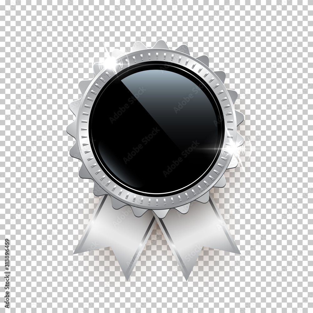 Canvas Prints vector silver seal with ribbons isolated on transparent background.