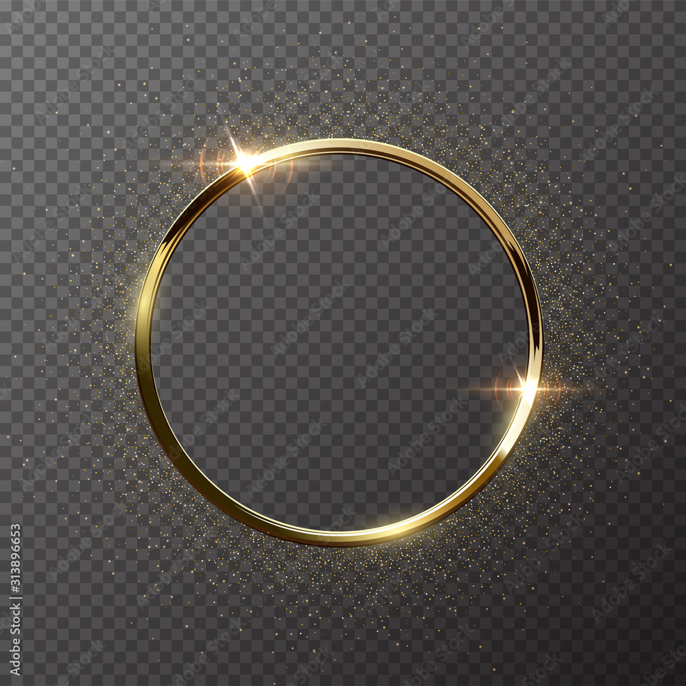 Wall mural golden sparkling ring with golden glitter isolated on transparent background. vector golden frame.
