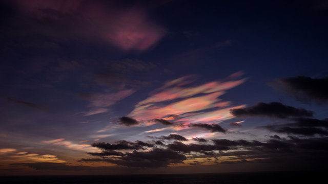 Illuminated polar stratospheric clouds above Iceland