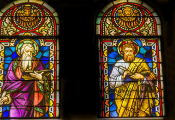 Saints Luke Mark Stained Glass Saint Mary's Catholic Church San Antonio Texas - obrazy, fototapety, plakaty