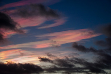 Illuminated polar stratospheric clouds above Iceland