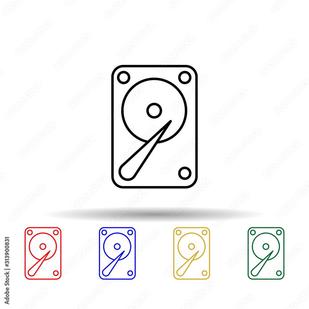 Poster hard drive multi color style icon. simple thin line, outline vector of computer parts icons for ui a