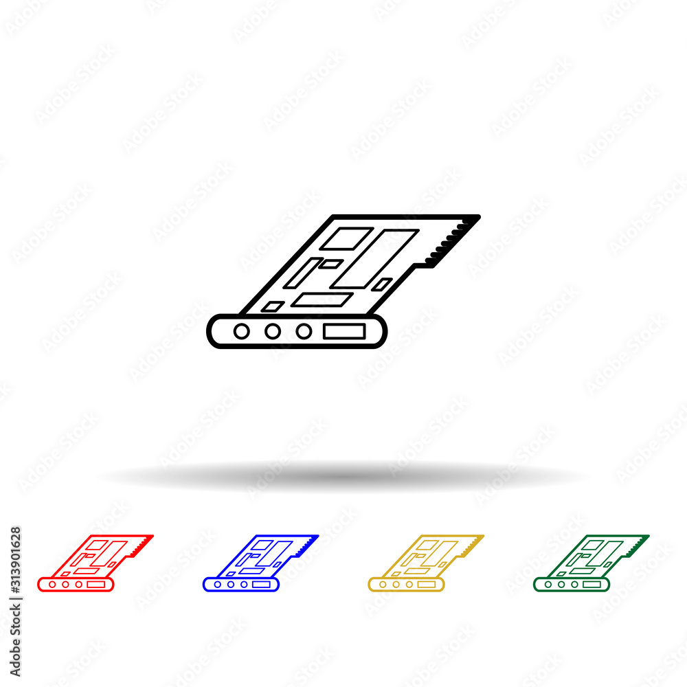 Poster pc sound card multi color style icon. simple thin line, outline vector of computer parts icons for u