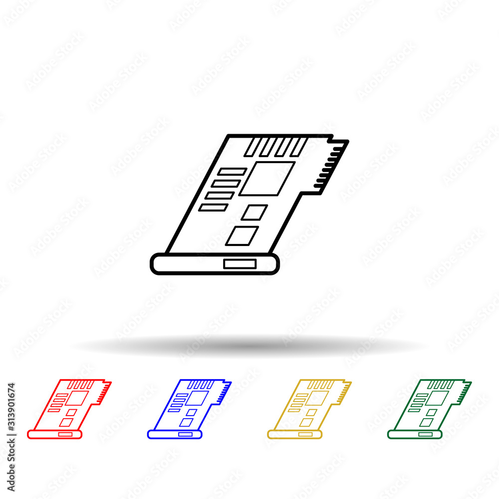 Poster video card multi color style icon. simple thin line, outline vector of computer parts icons for ui a