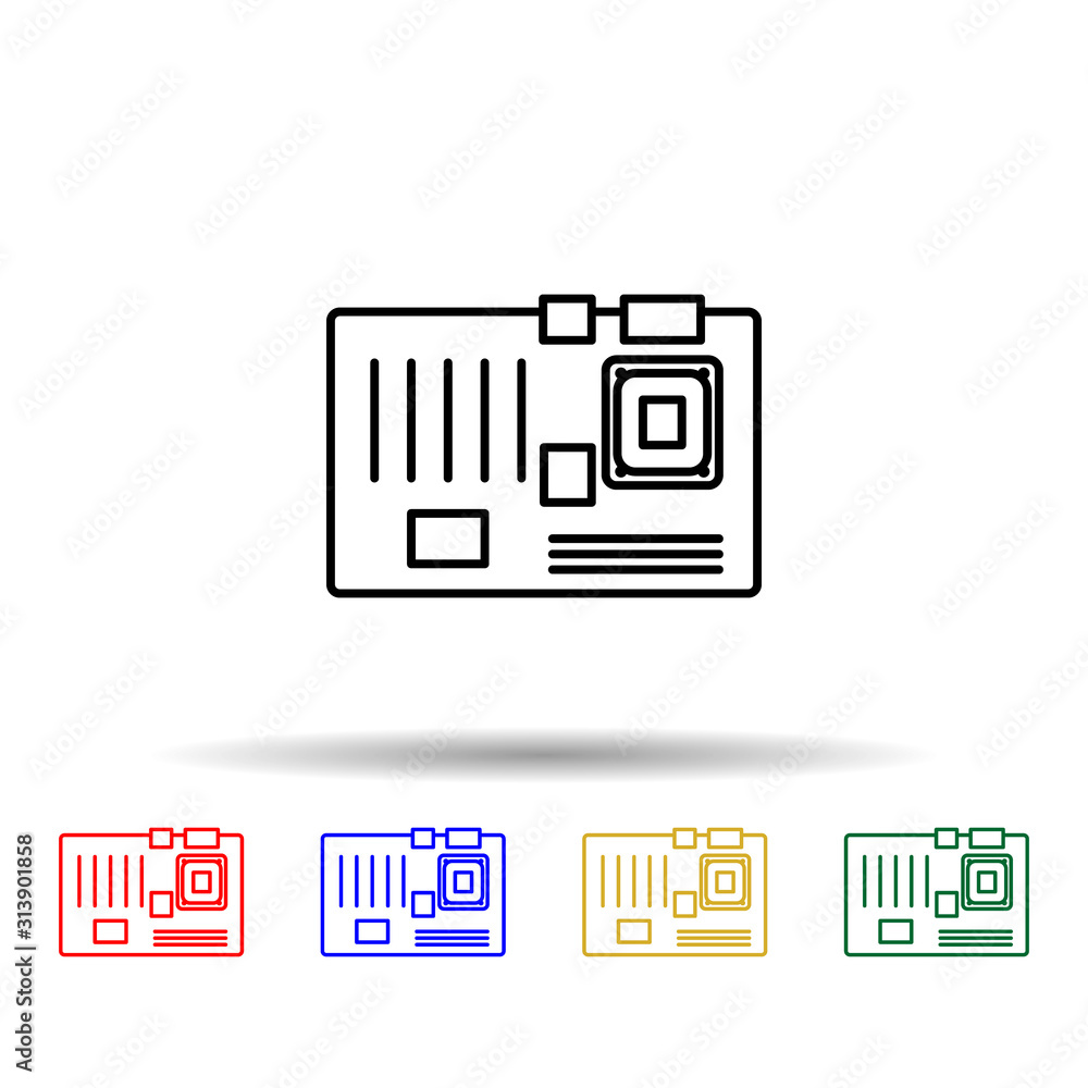 Poster pc motherboard multi color style icon. simple thin line, outline vector of computer parts icons for 