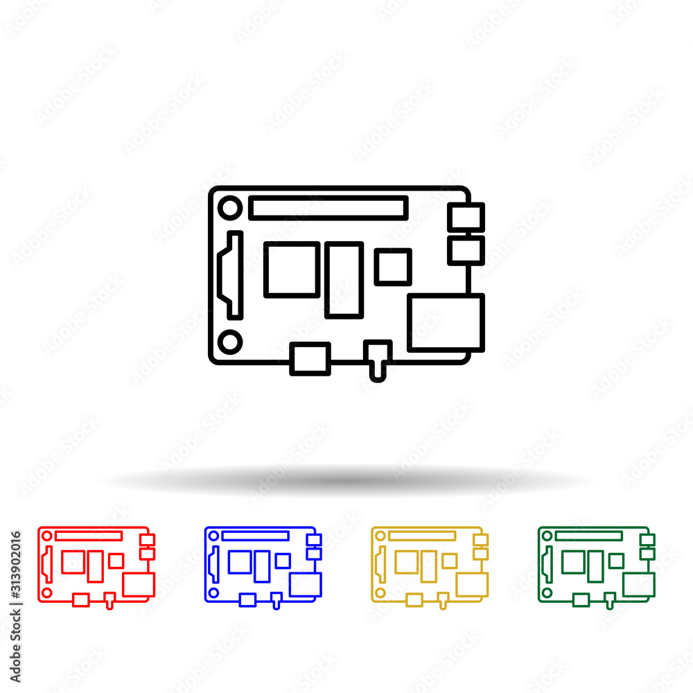 Poster pc chip multi color style icon. simple thin line, outline vector of computer parts icons for ui and 
