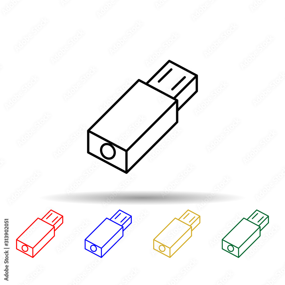 Poster usb flash storage multi color style icon. simple thin line, outline vector of computer parts icons f