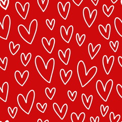 White hearts on red background seammles pattern vector.