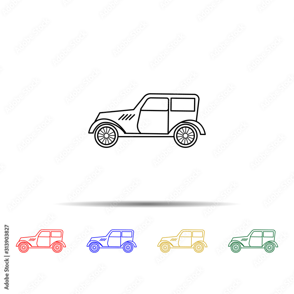 Poster cars of the forties multi color style icon. simple thin line, outline vector of generation icons for