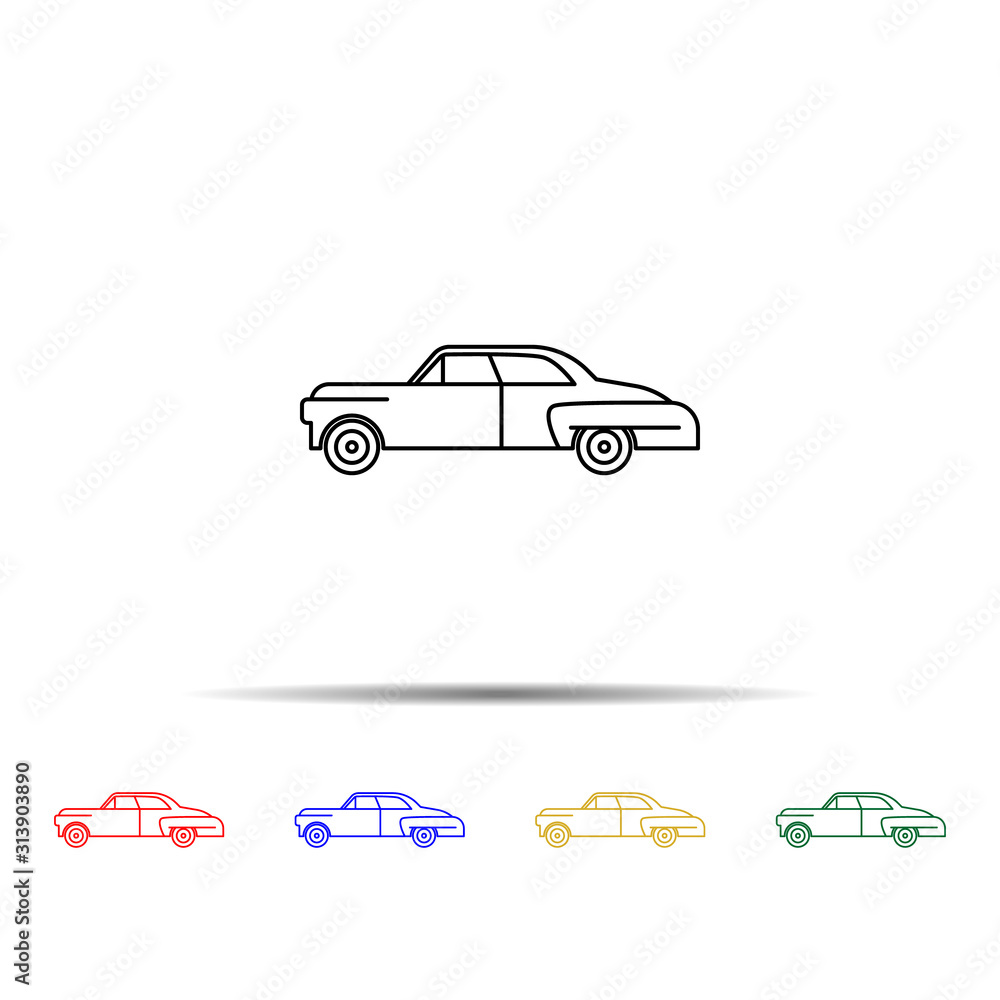 Poster car of the sixties multi color style icon. simple thin line, outline vector of generation icons for 