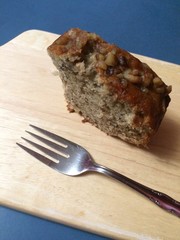 fork next to slice of banana bread