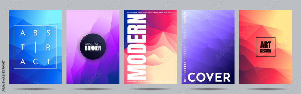 Poster abstract vector geometric triangle background. minimalistic color gradient lines. set of vibrant wal