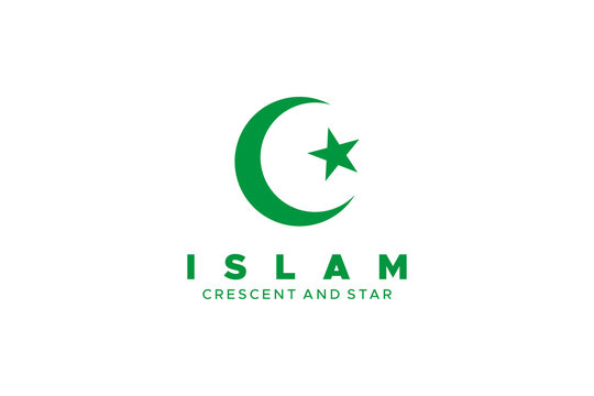 Religious Symbol Islam Crescent and Star. Flat Vector Icon Design Template Element