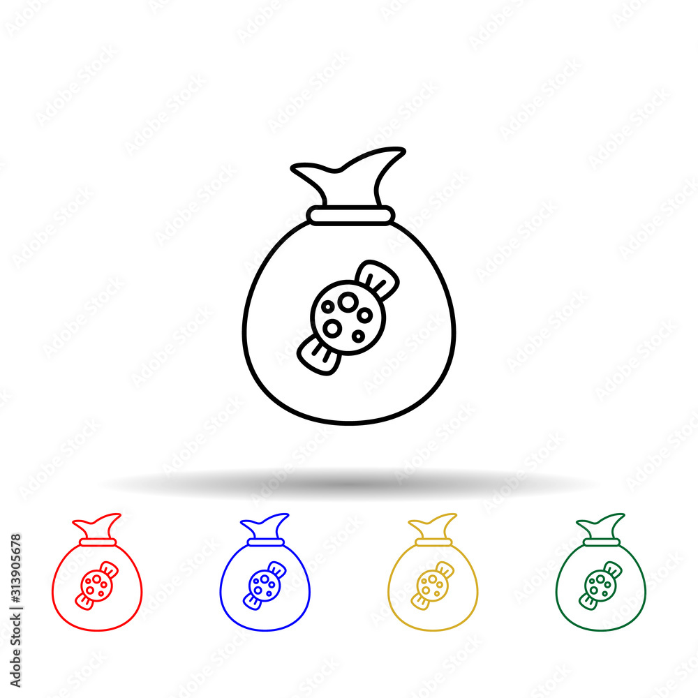 Poster bag with sweets halloween multi color style icon. simple thin line, outline vector of halloween icon