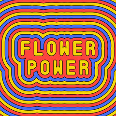 “Flower Power” retro style slogan poster. Groovy design template of the 60s-70s. Vector illustration.