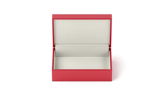 Empty red box for jewelry or gifts on white background