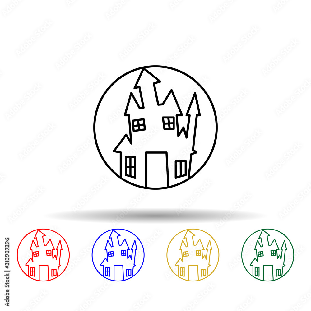 Aufkleber happy halloween magic castle in round multi color style icon. simple thin line, outline vector of ha