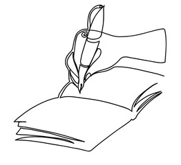 One continuous line drawing of hand writing gesture  Simple line art drawing of hand writing gesture 