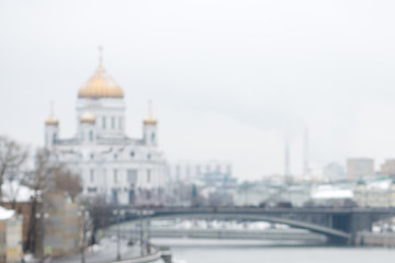 Fototapeta premium Cathedral of Christ the Saviour in Russia, view from Moskva river. Blurred background.