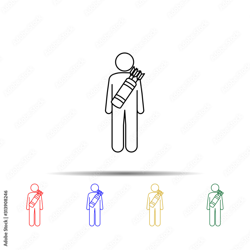 Poster man with arrow bag multi color style icon. simple thin line, outline vector of vmle bag and luggage 