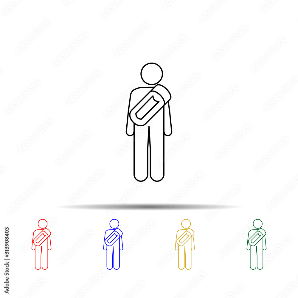 Poster man with barrel multi color style icon. simple thin line, outline vector of vmle bag and luggage ico