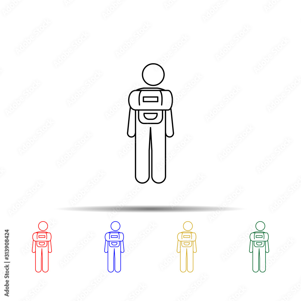 Poster man with barrel multi color style icon. simple thin line, outline vector of vmle bag and luggage ico