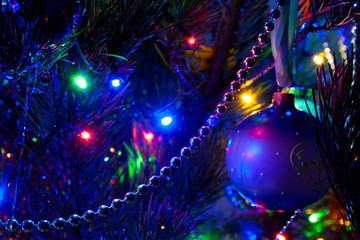 blue ball on christmas tree