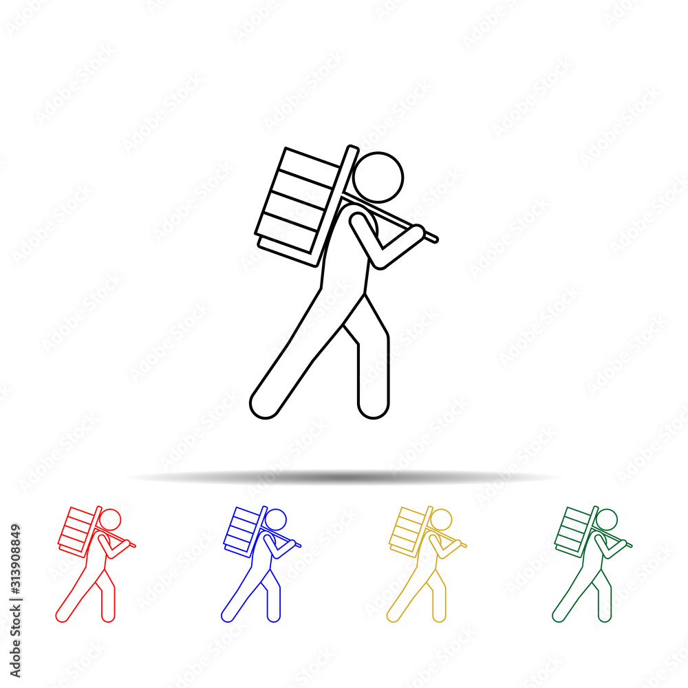 Poster man with weight multi color style icon. simple thin line, outline vector of vmle bag and luggage ico